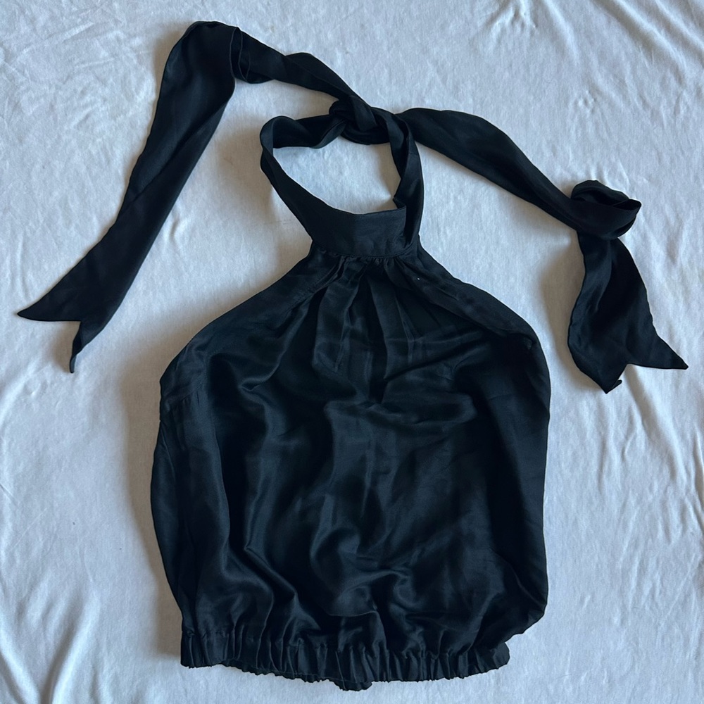 7 For All Mankind Black Silk Tie neck Halter Top xs - Picture 4 of 12